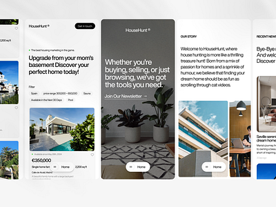 HouseHunt → Real estate mobile pages. accomodation page app design booking booking page home buying home search househunting minimalistic webdesign mobile mobile app mobile design modern design property property listings real estate real estate app real estate listings uiux design webdesign webflow