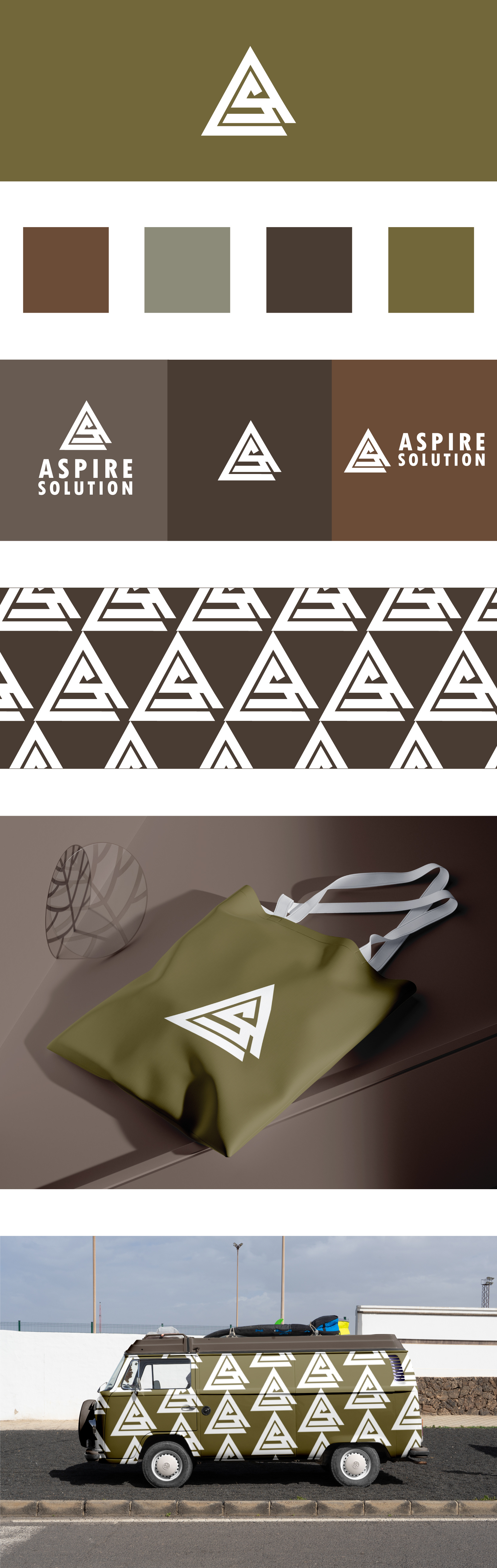 Aspire Solution(AS) Logo Design | Brand Identity aspire bag brand guidelines brand identity branding brown combination mark logo logo design logomark logotype mud solution typography van