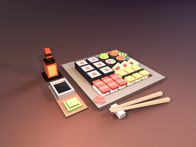 3D illustration sushi 3d 3d modelling 3d render design food graphic design illustration sushi ui ui design