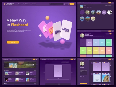 Flashcard Web App 3d app card dark design flash illustration interfce learning study ui ux webpage