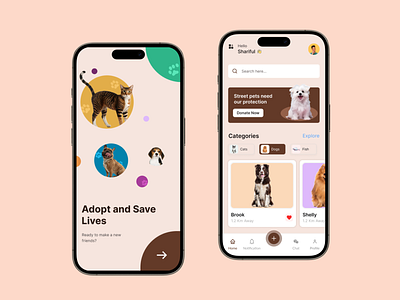 Adoption Mobile app Design UI/UX Design, Pet, Cat,dog care apps adoption app animal app care app cat cat adoption app design dog dog adoption app figma mobile application onboarding screen pet pet care app puppy puppy adoption app rescue app splash screen ui ux website