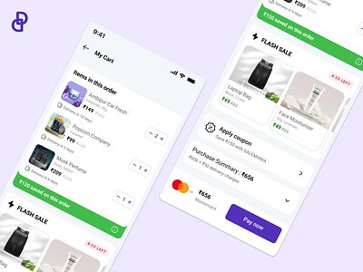 Cart Page cart cartpage e commerce e commerce app ecommerce flash sale mobile app mycart online shopping order summary ordersummary payment paymentdetails product cards product details products savings shop shopping store