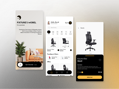 Fixture's Mobel - Furniture Company app black dark theme dribble furniture mobile app shots ui ux yellow