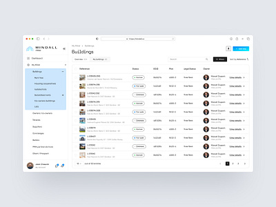 Buildings List | Real Estate Management Platform automation building design digital filter innovation list management property real estate search sort status table ui ux web