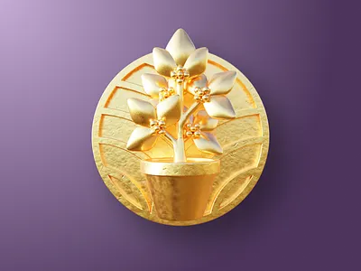 Gold tiers badge 3d app badge blender bonsai c4d design flowers game gamification gold illustration leaves level pin render shield tiers tree ui