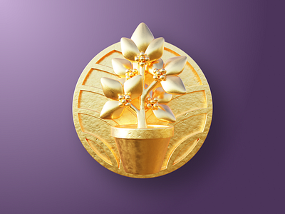 Gold tiers badge 3d app badge blender bonsai c4d design flowers game gamification gold illustration leaves level pin render shield tiers tree ui