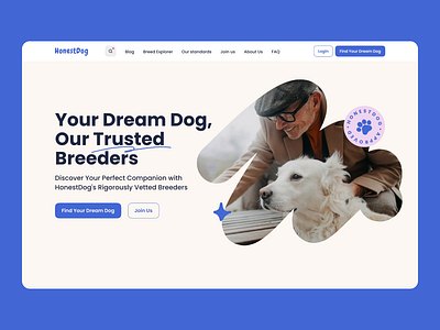 Dog adoption online platform blue branding breed breeder design discover dog doodle dream find german join pink puppy seo stamp trust ui ux website