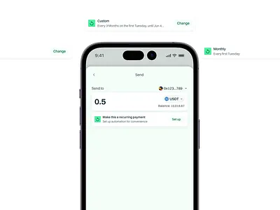 Send Token: Adding Recurring Payment Using Account Abstraction app design app ui blockchain crypto defi design fintech mobile modal ui web design