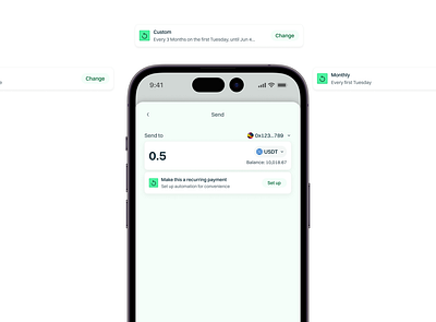 Send Token: Adding Recurring Payment Using Account Abstraction app design app ui blockchain crypto defi design fintech mobile modal ui web design