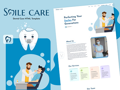 Smile Care: Responsive 🦷 Dental Care HTML5 Website Template branding care website care website design dentist website dentist website design doctor website graphic design html template online booking website single page website ui