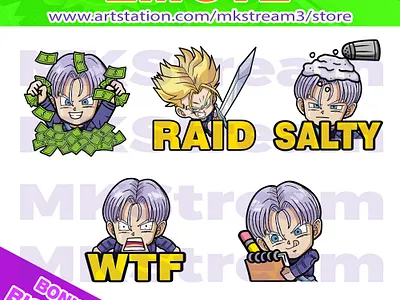 Emotes dragon ball chibi trunks rich, raid, salty, wtf & note animated emotes anime cute design dragon ball emotes dragonball emotes goku illustration money emotes note emotes raid emotes rich emotes salty emotes sub badge trunks trunks emotes twitch emotes vegeta wtf emotes