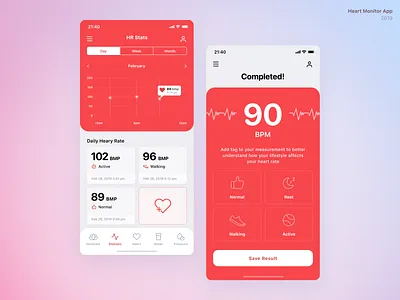 Heart Monitor App activity heart insightful dashboard meditation mobile app monitoring rate ui