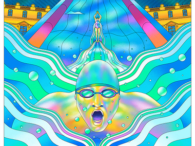 Olympic Posters 2024 affinity designer art direction buildings graphic illustration illustrator landmark louvre olympics paris poster poster design psychedelic retro sport summer surreal swimming vector