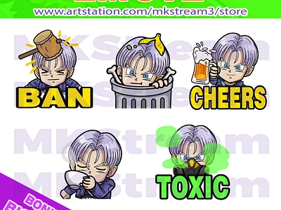 Emotes dragon ball chibi trunks ban, trash, cheers, sip & toxic animated emotes anime ban hammer cheers coffee cute design dragon ball emotes dragonball emote emotes illustration sip emotes sub badge super saiyan toxic emotes trash emotes trunks trunks emotes twitch emotes