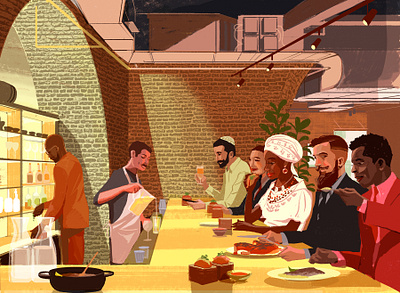 Fine Dining 2d alex green digital editorial folioart food illustration people restaurant texture