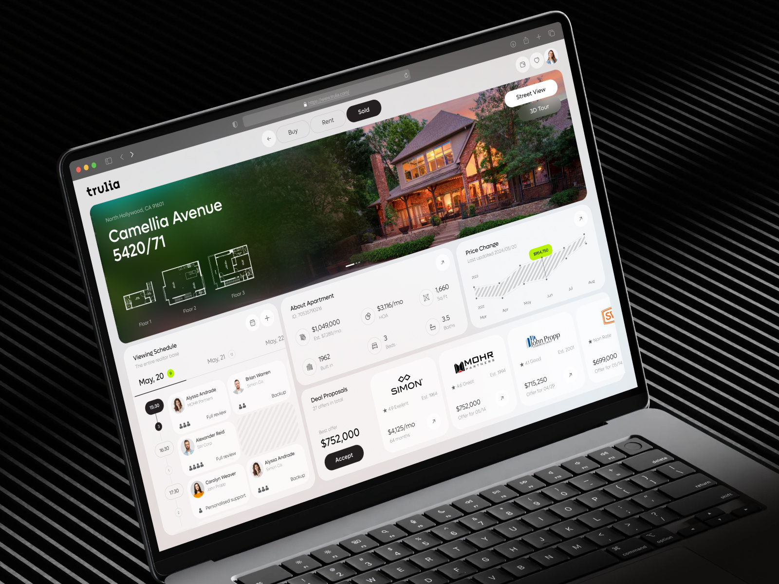 Trulia Real Estate - AI SaaS Dashboard admin ai ai app app app design b2b business crm dashboard design product design proptech real estate realestate saas software ui ux web web app