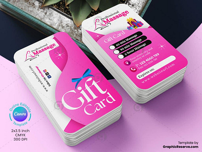 Body Massage Spa Pink Gift Card Template Canva beauty parlor gift card beauty salon gift card body massage gift card canva business card canva gift card design canva loyalty card gift card design canva template pro body massage canva gift card women salon gift card