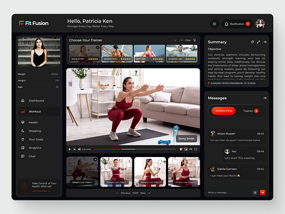 Fit Fusion Dashboard creative dashboard exercise fit fitness fitness goals goals gym health minimalist modern design new trend personal trainer ui design user interface ux design weight loss weightloss workout