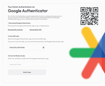 ▪ 2FA via Google Authenticator Design ▪ 2fa google google authenticator two factor two factor authentication two factor verification