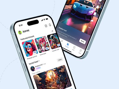 AI Image Generator Mobile App - ASPIRE ai app ai art generator ai avatar app ai image generator ai social app app branding design minimal mobile app social app ui ux