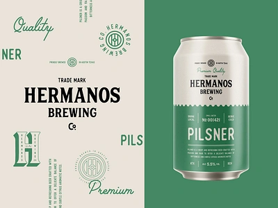 Hermanos Brewing Co. Branding & Packaging Design beer can design brand identity branding brewery craft beer design design inspration drink drink branding drink packaging emblem graphic design label design logo logo design packaging packaging design pilsner typography visual identity