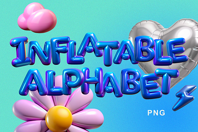 Inflatable alphabet 3d 3d render balloon bubble letters font funny inflatable font photoshop png font poster typography ui y2k