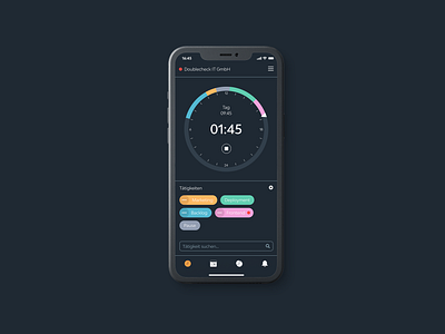 TIIME - Zeiterfassung mit 24 h Uhr app ui clean clean ui dark mode time tracking ui ux