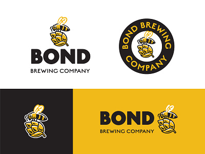 Bond Brewing Logo System bee brewery brewing logo circular badge craft beer hand drawn hops logo design logo icon stripes wasp yellow