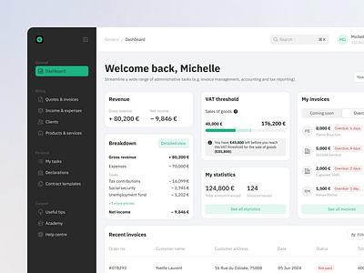 Invoice management dashboard app bills block dashboard design desktop invoice management revenue ui vat widget