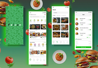 "FALCON" Food Ordering Application UI Designs app branding food graphic design ui