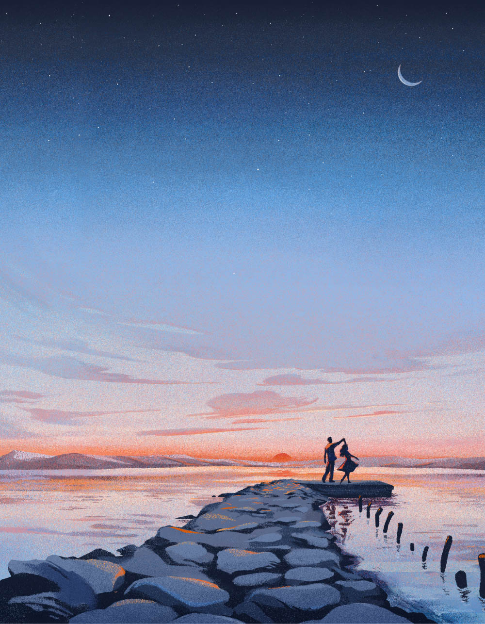 Dancers on the River Fleuve - i2i Art Inc. - ©Andrea Cheung andrea chueng contemporary editorial elegant i2i art illustration moody painterly textured