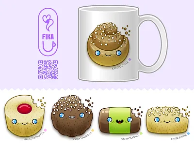 Swedish Fika cakes chocolate cinnamon roll coffee coffee break cookies cute design fika illustration swedish swedish fika tea vector vector graphics