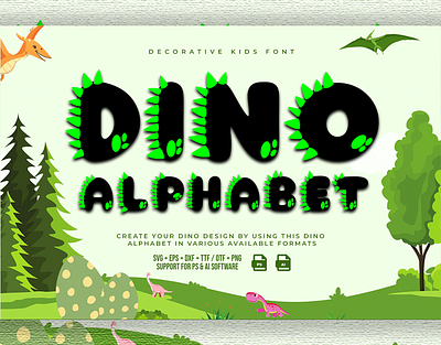 Dino Alphabet New Decorative Kids Font childrens books childrens design childrens illustration colorful typography creative typography educational design fun typography fun with fonts illustration for kids kids art kids creative kids design kids fon kids graphics kids illustration kids typography playful fonts storybook design typography for kids whimsical fonts
