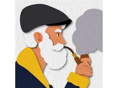 Smoking Grandpa - i2i Art Inc. - ©Anthony Martin anthony martin collage contemporary cut paper editorial i2i art illustration paper art portrait