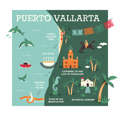 Puerto Vallarta - i2i Art Inc. - ©Ane Arzelus ane arzelus contemporary editorial graphic i2i art illustration map