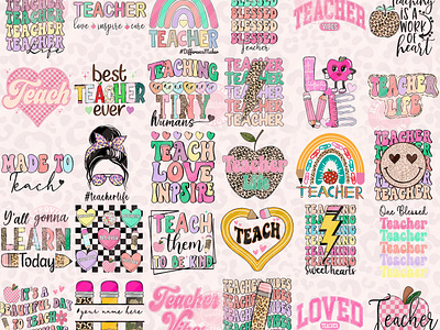 Retro Teacher Sublimation Designs Bundle bundle design designs bundle graphic design illustration tshirt desgn