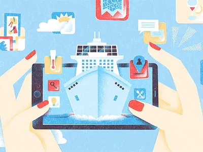 Cruise Ship Travel - i2i Art Inc. - ©Ane Arzelus ane arzelus colorful conceptual contemporary digital editorial graphic i2i art illustration stylized