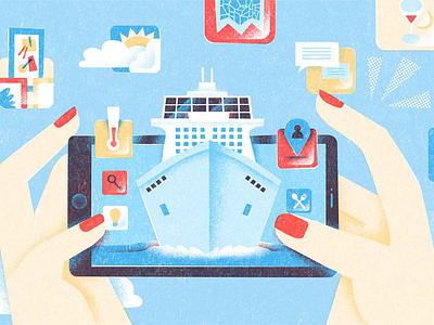 Cruise Ship Travel - i2i Art Inc. - ©Ane Arzelus ane arzelus colorful conceptual contemporary digital editorial graphic i2i art illustration stylized