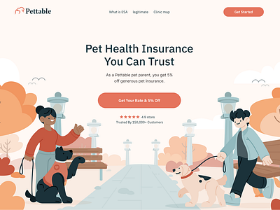 Pettable Homepage Illustration animals cat clean design dog figma flat hero homepage illustration people person pets simple site web