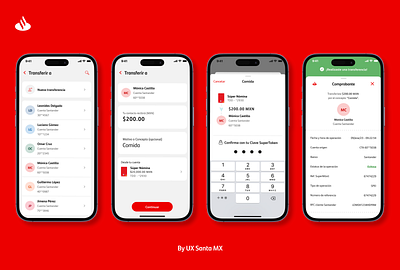 Money transfer add bank banking button contact cta ios list mobile money otp receipt santander search share ticket token transfer ui user
