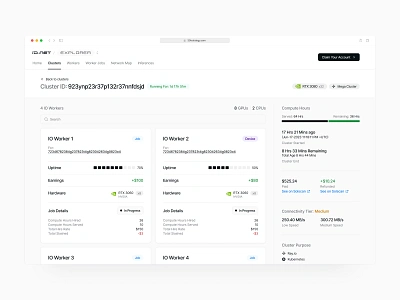 GPU DePin - Cluster ID page ai artificial intelligence blockchain cluster coding coin dashboard decentralized depin development enterprise gpu product design saas software token web app web3