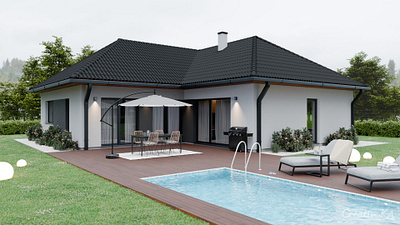 Visualization of a family house 3d cozy design family house graphic design gray home home sweet home swimming pool visualization