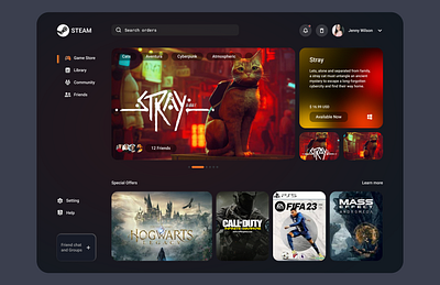 Steam Desktop App Redesign branding community friends game platform game screen game store game zone logo mobile screens online game app screens technology ui