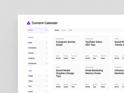 Content Calendar Planning branding button button design calendar calendar design card card design clean content planner dashboard light mode minimal minimalist navbar navbar design platform platform design ui web app web app design