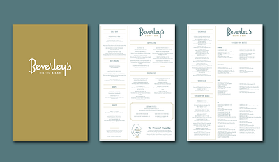 Beverley's Menu Design branding elegant layout design menu design modern restaurant menu