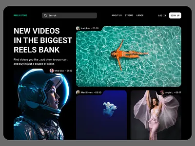 Reels Bank Website branding buy carts content creator desktop screens logo reel bank reels reels editing screens technology ui videos videos editing videos editing website