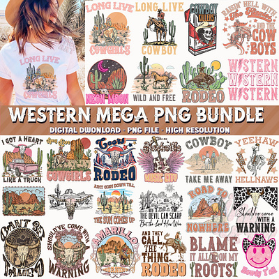 Retro Western Sublimation Designs Bundle clip art image files sublimation