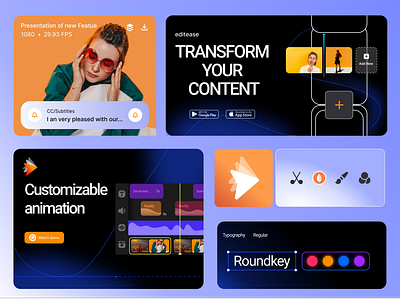 Editease - Brand Identity animation branding cards clips content creator content transformer desktop screens editease logo screens sond editing ui video editing