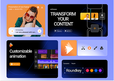 Editease - Brand Identity animation branding cards clips content creator content transformer desktop screens editease logo screens sond editing ui video editing