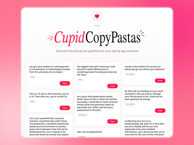 CupidCopyPastas 🎀 copy paste cupid design framer no code side project ui web design website